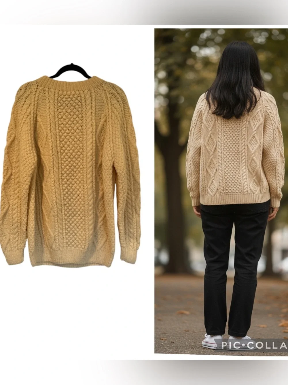 Blarney Woollen Mills Irish Aran Wool Ivory Fisherman Sweater Size L